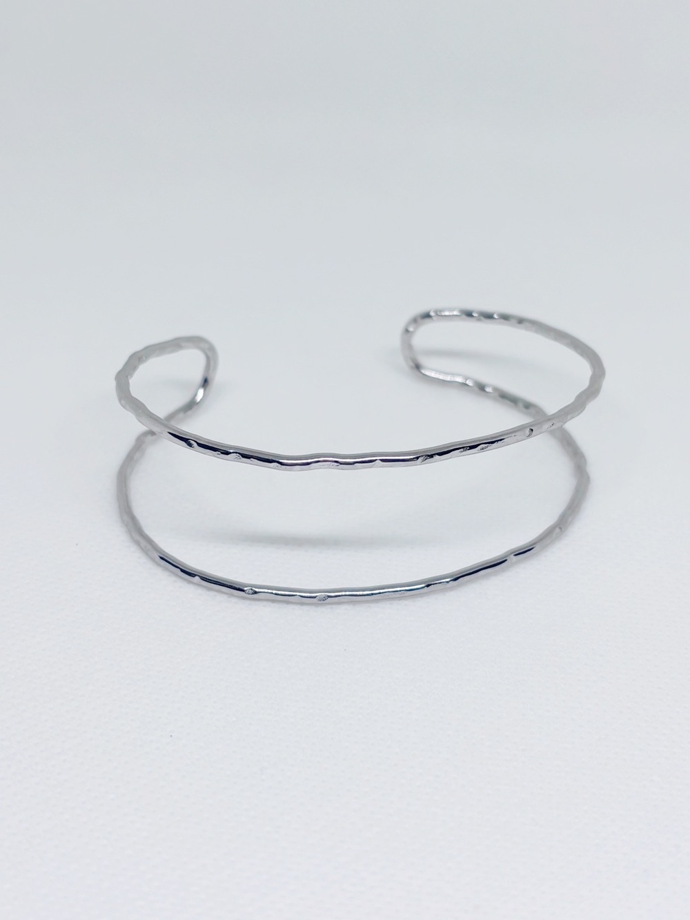 18k White Gold Plated Hammered Open Cuff Bracelet